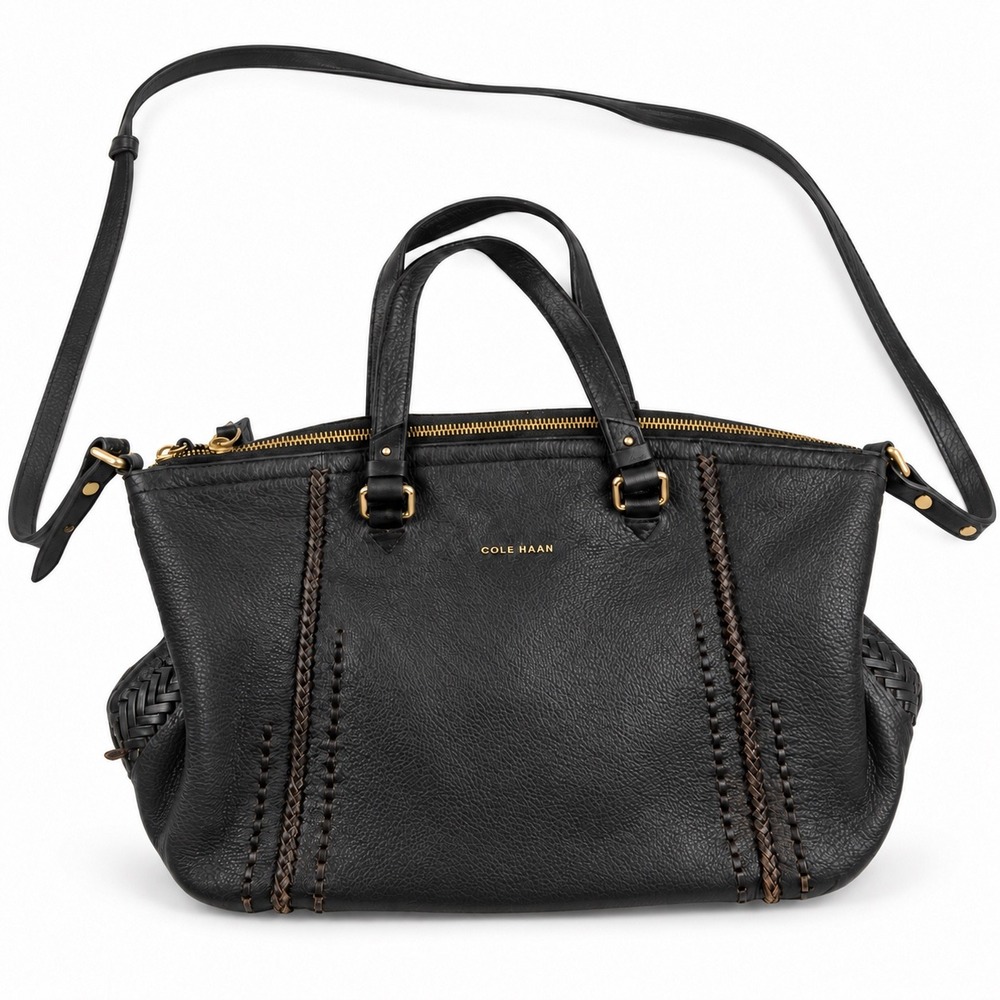 Cole Haan Vintage Y2K Black Pebbled Leather Satchel Crossbody Shoulder Bag